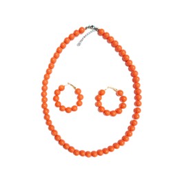 ChungLong0593 Boho Colorful Acrylic Beads Necklace Candy Color 80s Party Retro Dangle Earrings Summer Vibe Beach Jewelry Set for Women Gift-Orange Beads