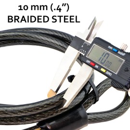 Lumintrail 10mm Heavy-Duty Security Cable, Vinyl Coated Braided Steel with Sealed Looped Ends (4', 7', 10', 15', or 30') (10-FT)