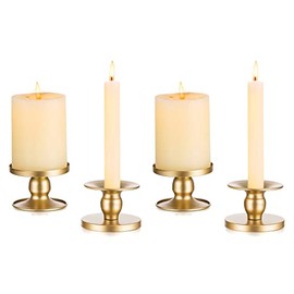 Portavelas para velas de pilar, Portavelas de pilar y cónico de oro Romadedi, Portavelas pequeño de metal para boda, centro de mesa para comedor, decoración festiva, 4 piezas