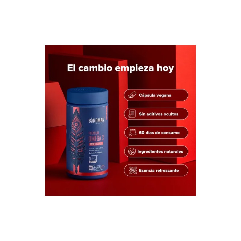Birdman Premium Omega 3 100 Vegetal Sin Aditivos 120 Cápsulas
