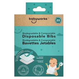 Baby Works Babyworks Disposable Bibs with Crumb Catcher, 20 Count - Biodegradable and Compostable Baby Bibs - Quilted and Leak-Proof