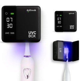 UV Toothbrush Sanitizer Holder & Cleaner with LED Clock Display & Hot Air Drying – Wall-Mounted UV Tooth Brush Holder for Bathroom Decor, Travel Use, Rechargeable Portable Design, Fits All Brushes