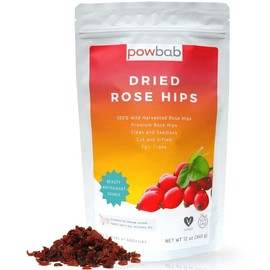 powbab Dried Rose Hips - 100% Organic Wild Rosehip Cut & Sifted. Premium Rosa Rubiginosa. Bulk Seedless Whole Dried Organic for Rose Hip Tea. No Added Sugar. Fair Trade (12 oz)