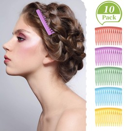 Chuangdi 10 Pcs Hair Combs for Women Accessories Decorative French Hair Side Combs Accessory for Fine Thin Curly, Colorful Solid Plastic 14 Wide Teeth for Daily Summer Party Wedding Dances Gifts