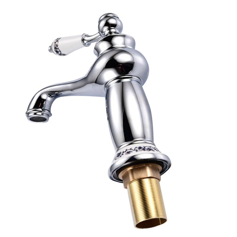Ceramic Antique Brass Faucet Single Handle Blue White Porcelain Long