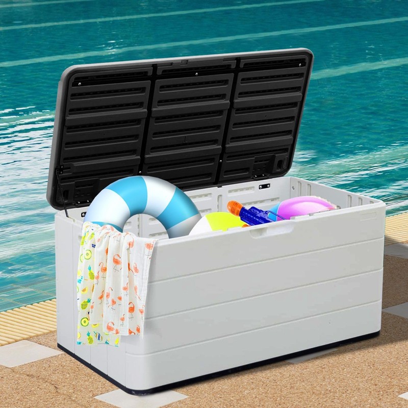 ZZM 110 Gallon Lockable Resin Deck Box, Waterproof Outdoor Storage
