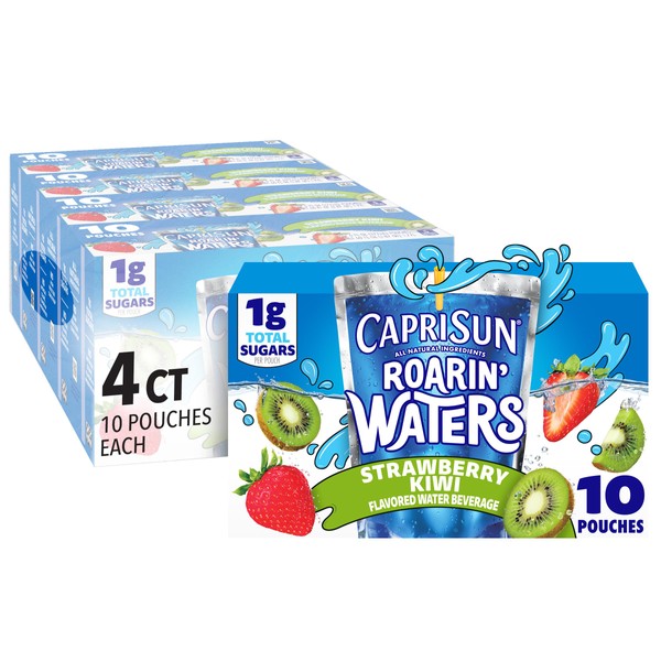 Capri Sun Roarin' Waters Strawberry Kiwi Surf Naturally Flavored Water Kids Beverage, 10 Count (Pack of 4)