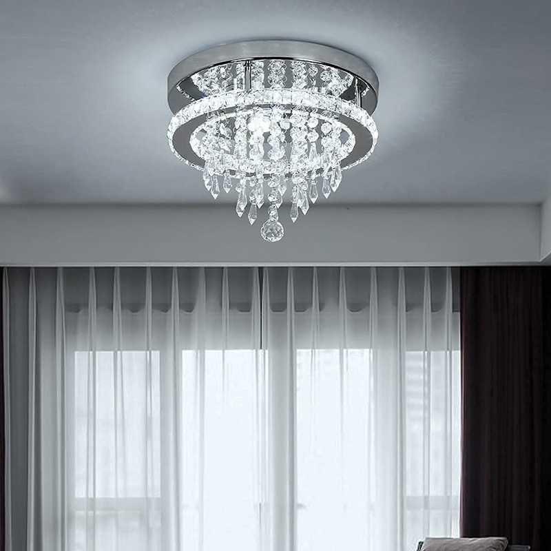 Deckrico Modern K9 Crystal Chandelier 3 LED Lights Stainless Steel