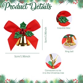 Christmas Bow with Bells, 24pcs Christmas Tree Bows Bells Hanging Ornaments for Xmas Tree Wreaths Hanging Decorations New Year Party Decorations