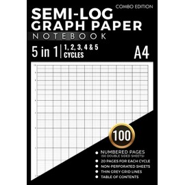 Semi-Log Graph Paper Notebook: X axis - Linear and Y axis - Logarithmic | 1, 2, 3, 4 and 5 Cycles (Decades) | 20 Pages for each Cycle | 100 Numbered Pages with Index | DIN A4 Size