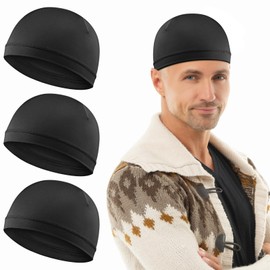 Ptwola 3Pcs Skull Caps Helmet Liner Sweat Wicking Cap Thermal Running Beanie Soft Lightweight Breathable Headwear for Cycling Sports Black