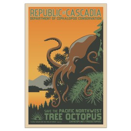 CafePress Tree Octopus WPA Style 23"x35" Heavy Semi-Gloss Paper