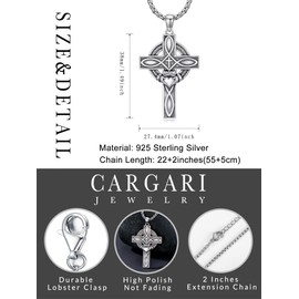 Cargari Cross Necklace for Men Women 925 Sterling Silver Celtic Knot Cross Pendant Irish Claddagh Necklace Jewelry with Clover Valentines Day Gifts for Husband Wife