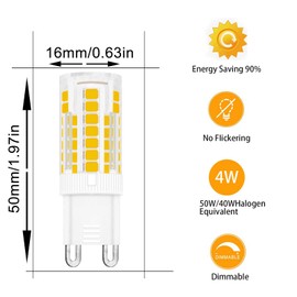 TRIJZHOU 6 Pack G9 LED Bulb 50w 40w Halogen Equivalent 4w Warm White 3000k 500 Lumen JCD/G9 Bi-Pin Base for Home Lighting