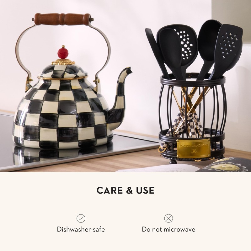 MACKENZIE-CHILDS Kitchen Spoon, Silicone Cooking Spoon, Black-and-White Courtly Check