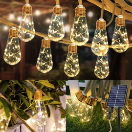 TUODAW Solar String Lights Outdoor,26 Ft Vintage Rope Hemp Solar Patio Lights with 8Modes and Remote Control,LED Patio Lights with 16 Bulbs Waterproof
