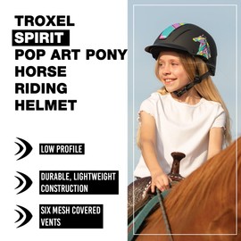 Troxel Spirit Full Coverage Horse Riding Helmet, Low-Profile Adjustable Design, Safety Horseback Riding Gear, Small (6-1/2 - 6-7/8), Pop Art Pony