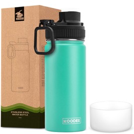 koodee 16 oz Water Bottle Stainless Steel Double Wall Vacuum Insulated Sports Water Bottle with Straw, Reusable Metal Wide Mouth Water Flask for Girls Women,BPA Free(Teal)