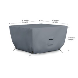 Covers & All Outdoor Square Fire Pit Cover, 12 Oz Waterproof, UV & Weather Resistant for Patio Lawn Garden Backyard Outside, with Drawstrings (36" L x 36" W x 12" H, Grey)