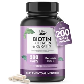 LIFE 360+ Collagen Biotin Keratin | 200 cápsulas | 550 mg por porción