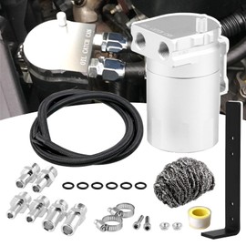 RULLINE Universal 350ml Reservoir Tank Oil Catch Can Tank 0046 Aluminum Polish Baffled Reservoir with Bracket Silver