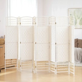 8 Panel Traditional Art Folding Room Divider Portable White Wave Fiber Privacy Screen Partition for Home OfficeTitle: Default Title