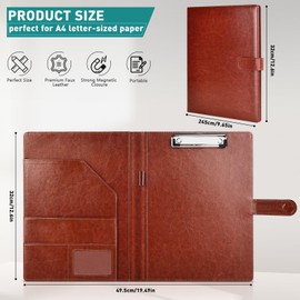 Clipboard Folder A4, Professional PU Leather Portfolio Folder, Legal Pad Holder for A4 Letter Size Notepad, Resume, Writing Pad, Ideal Organizer for Business Office Conference, Brown