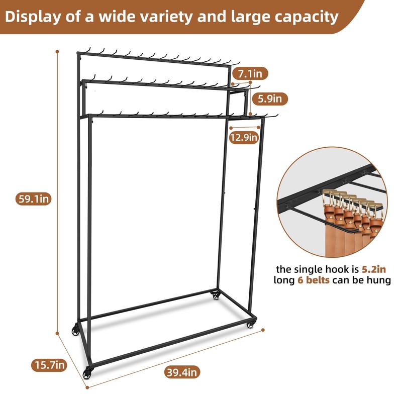 MikaYYeaga Belt Rack, 3-Tier Belt Organizer with 42 Hooks &