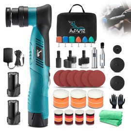 AUTIWOZ Cordless Mini Polisher Fast Change 1/3inch 12mm and 3mm Orbital, DA/RO Small Polisher for Car Detailing 6 Speeds, 2Pcs 2000mAh Li-ion Batteries, with Collet, Cone Cylinder Polishing Pads