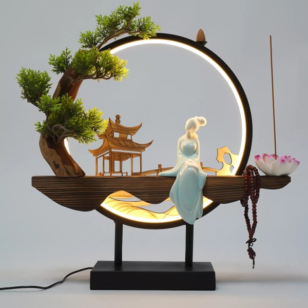 Antique Ceramic Backflow Incense Holder Lotus Relaxing with LED Light