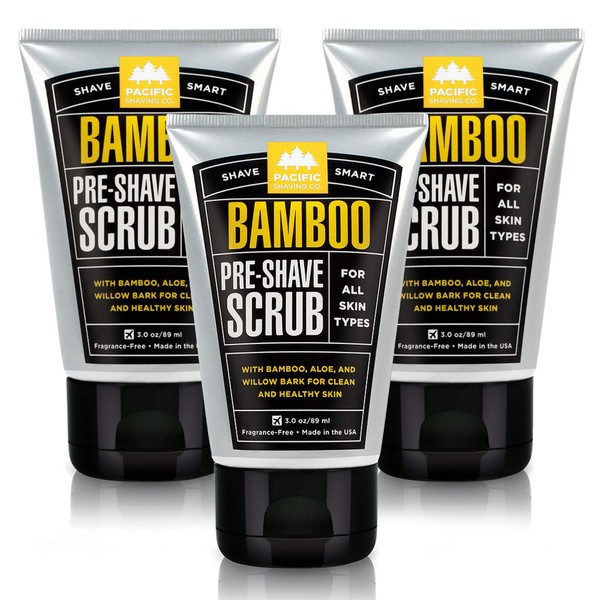 Pacific Shaving Company Bamboo Pre-Shave Scrub - With Bamboo, Aloe & Willow Bark,Exfoliates,Soothes & Moisturizes Skin,Helps Control Blemishes,Fragrance-Free,All Skin Types,Made in USA, 3 oz (3 Pack)