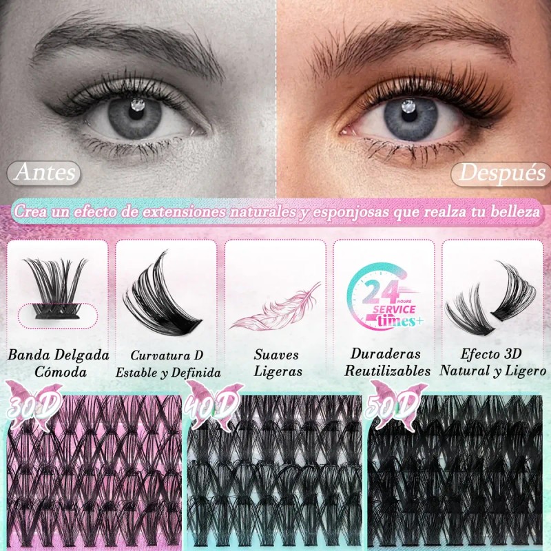 Kit De Extensiones De Pestanas 740pcs C/ Pegamento 30d40d50d