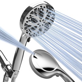 SparkPod 10-Mode Shower Head with Hose - Luxury 5" High Pressure Shower Heads - Handheld Shower Head with High Pressure Built-In Power Jet, Stainless Steel 6ft Hose and Bracket (Polished Chrome)