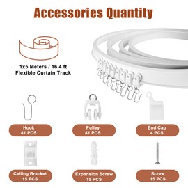 TENEVEAMO Flexible Ceiling Curtain Track, 16.4FT (5m) Curtain Track Ceiling Mount with Smooth Rollers, Sliding Curtain Track System for Window, RV, Door, White