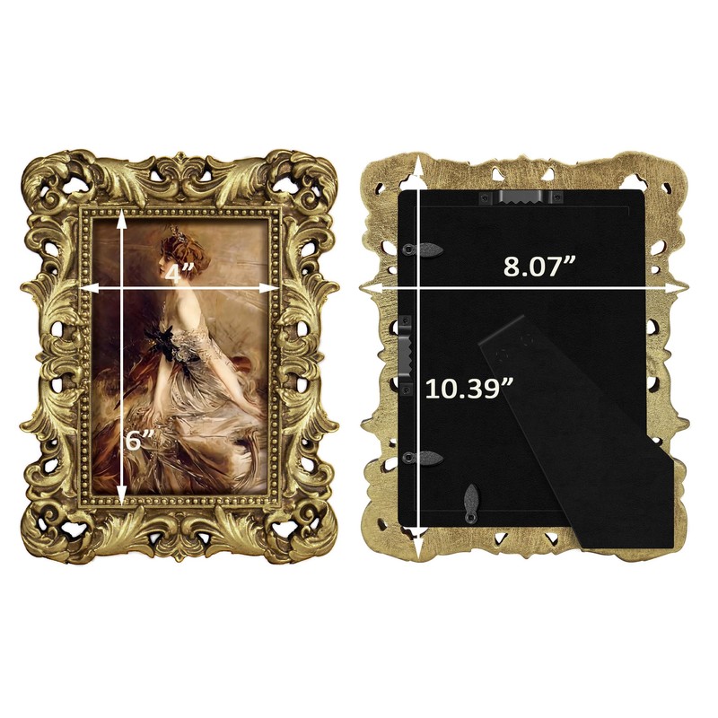 FJXMFRAME Vintage 4x6 Picture Frame Antique Gold Picture Frames with