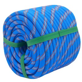 YUZENET Braided Polyester Arborist Rigging Rope (3/8 inch X 100 feet) High Strength Outdoor Rope for Rock Climbing Hiking Camping Swing, Blue/Orange/White