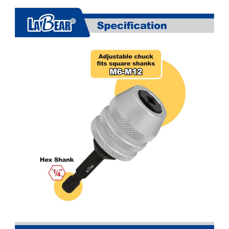 LABEAR Adjustable Tap Chuck M6–M12, Keyless Quick Change Tap Holder,