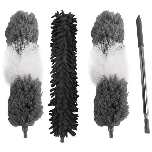 Ocnvlia 2 Microfiber Duster 1 Chenille Duster(with 1),Bendable,Washable,for Cleaning Ceiling Fan,Blinds,Cobwebs