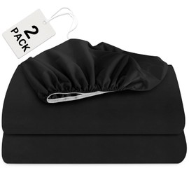 Biloban Twin Fitted Sheet 2 Pack, Twin Bedding Fitted Sheets Only with Deep Pocket up to 14", Bottom Sheet, Shrinkage & Stain Resistant Fitted Bed Sheets, Wrinkle Free & Easy Care, Black