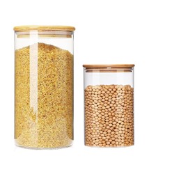 LATRAT Storage Jars with Lid Set, Storage Airtight Storage Jars with Lid, Storage Jars for Cornflakes, Spaghetti, Beans, Flour (Transparent 1000 ml + 250 ml)