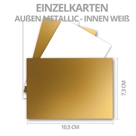 Set of 25 Cards with Envelopes, Set of Single Cards, DIN A7, 10.5 x 7.3 cm, Gold, with Envelopes, C7 Wet Seal, Ideal Gift Tags
