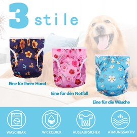 Demigreat Female Dog Heat Pants Pack of 3 S, Highly Absorbent and Sanitary Towels Dog Nappies for Female Dogs, Adjustable Size – Cute Flowers