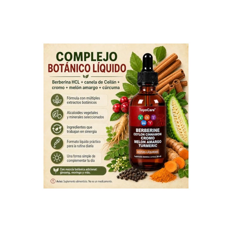 Berberina HCL Líquida, Complejo Herbal, 2 x 60 ml