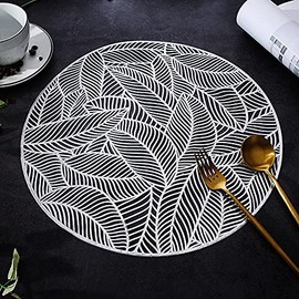 Hosoncovy 4 Pack Leaf Decorative Placemats PVC Placemats Hollow Dining Table Place Mats Heat Resistant Non-slip Dining Placemats Table Mats for Home Kitchen (Silver)