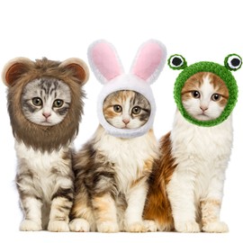 3 Pieces Cat Hat Christmas Costume Adjustable Pet Headwear Cat Bunny Hat with Rabbit Ears Kitten Hat Dog Cosplay Cap for Kitten Christmas Party Birthday Theme Party Photo Prop (Basic Style)