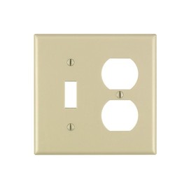 Leviton 2-Gang 1-Toggle 1-Duplex Device Combination Wallplate, Standard Size, Thermoset, Device Mount, 86005, Ivory