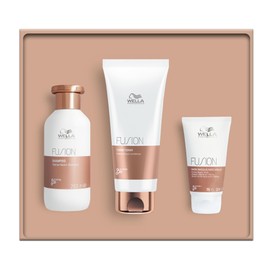 Wella Fusion Gift Set - Professional Hair Care for Damaged Hair by Wella Professionals - Shampoo + Conditioner + Hair Mask (250+200+75ml)
