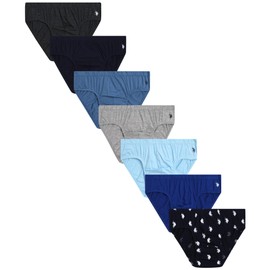 U.S. Polo Assn. Men's Brief - 7 Pack Tag Free No-Fly with Contour Pouch Low Rise Underwear Briefs for Men (Sizes: S-XL), Size X-Large, Charcoal Heather/Blues/Grey Heather/Print