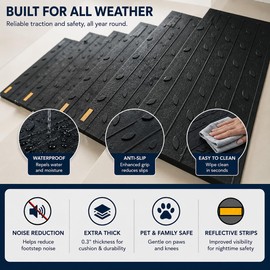 BESEA Rubber Stair Treads Non-Slip 36"x10" 10-Pack – Heavy Duty Outdoor Stair Mats with Adhesive Backing, Reflective Safety Strips, Weather Resistant Step Covers for Wood, Concrete & Deck