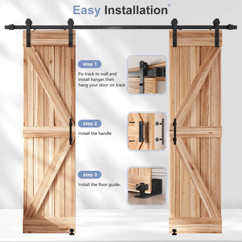 EaseLife 8 FT Double Sliding Barn Door Track and Handle